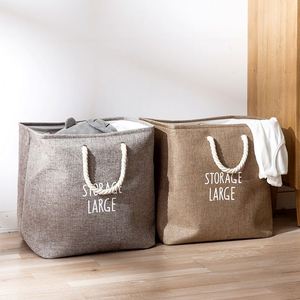 Thick Imitation Linen Storage <b>Basket</b> No Cover <b>Foldable</b> Fabric Organizer <b>Laundry</b> <b>Basket</b> for Clothes Toys - Product Image 3