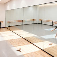 Grand miroir mural de gym en vinyle argenté avec feuille de verre, au meilleur prix, directement de l'usine de miroirs.
