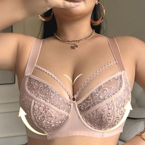 Soutien-gorge push-up gothique floral pour femme, avec armatures, coussinets ultra-fins, en maille semi-transparente, et bretelles uniques en dentelle sur le devant - Product Image 4