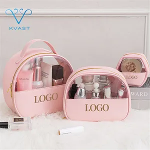 custom logo fashion pink pvc plastic transparent clear zipper kids travel wash toiletry pouch makeup cosmetic bag with zipper