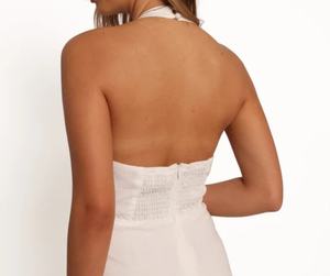 Boho ชุดเดรสสั้นมีระบายสำหรับผู้หญิงชุดเดรสผ้าลินินมี<span class=keywords><strong>สาย</strong></span>คล้องคอแขนกุดลำลองหรูหราสำหรับวันหยุดพักผ่อน - Product Image 4