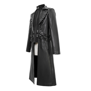 CT147 Devil fashion simmetrico punk rock nero zipper up cappotto lungo da uomo in pelle - Product Image 5