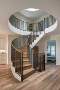 Escalera Espiral Moderna Prima <span class=keywords><strong>de</strong></span> Alta Calidad con Peldaños <span class=keywords><strong>de</strong></span> Metal y Madera, Escaleras Interiores para Villas, Barandillas <span class=keywords><strong>de</strong></span> Aluminio Duraderas y Ecológicas - Product Image 1