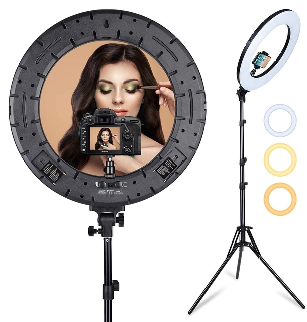 RL480 18-Inch 60W Dimmable LED Ring Light Kit 2m Tripod Stand for Vlogging Makeup YouTube Phone Selfies Pink"