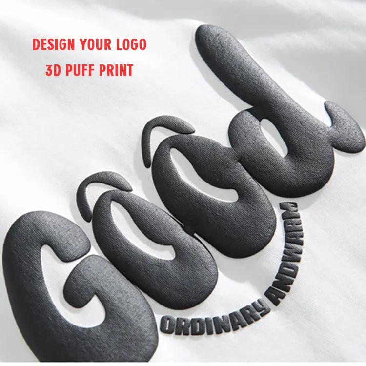 T-shirt da uomo a manica corta all'ingrosso con stampa a sbuffo in cotone nero personalizzato 260G