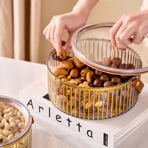 Transparent Round Fruit Box With Gold Foil Stripe Large Capacity For Outdoor Picnic Snacks Storage - Product Image 4