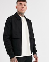 Vêtements OEM personnalisés, manteaux d'automne et d'hiver pour hommes, veste Harrington co-ord avec évent tempête en noir, fabrication de prix d'usine
