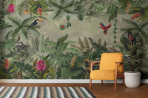Papel Tapiz con Diseño <span class=keywords><strong>de</strong></span> Animales y Plantas <span class=keywords><strong>de</strong></span> la Selva Tropical, Decoración <span class=keywords><strong>de</strong></span> Pared Interior para Sala <span class=keywords><strong>de</strong></span> Estar, Hotel, Cafetería, con una Vibrante Flora y Fauna - Product Image 3