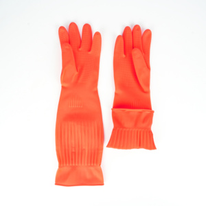 Gants en <span class=keywords><strong>latex</strong></span> floqués rouges de 45 cm, taille moyenne, imperméables, réutilisables, pour le nettoyage de la cuisine, doux, durables, confortables, adaptés au <span class=keywords><strong>contact</strong></span> <span class=keywords><strong>alimentaire</strong></span> - Product Image 3