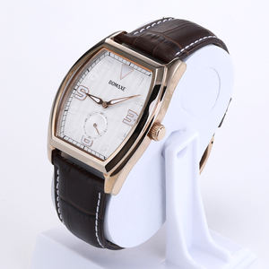 Montres-bracelets de luxe personnalisées en usine, bracelet en cuir marron, verre saphir, rectangle en acier, boucle carrée, 40 mm, cristal, tendance - Product Image 5