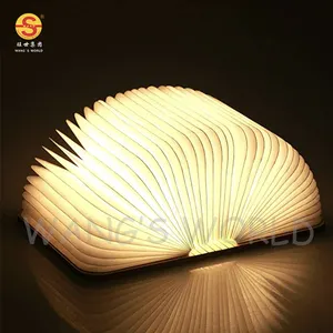 Luz noturna 3d criativa para leitura, livro de madeira, dobrável, 360 graus, lâmpada para livro