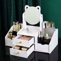 Miroir de Table en Bois pour Cosmétiques, Type Tiroir, Présentoir à Bijoux, Soins de la Peau et Rouge à Lèvres, Boîte de Rangement de Masques Faciaux et Cosmétiques de Bureau en Gros