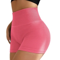Celana Pendek Olahraga Yoga Motif Garis Vertikal American TK untuk Wanita, Pinggang Tinggi, Kontrol Perut, Pembentuk Tubuh, Celana Fitness Elastis