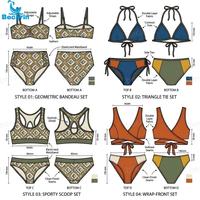 Professionele Zwemkledingfabrikant OEM Maak Uw Eigen Ontwerp Zwemkleding Op Maat Terry Handdoek Jacquard Gestructureerde Bikini