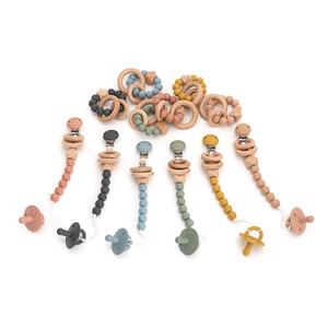 Umwelt freundliche Baby Silikon Holz perle Dummy Baby Schnuller Kette - Product Image 4