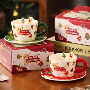Taza de Café de Cerámica Resistente <span class=keywords><strong>a</strong></span> Altas Temperaturas con Diseño de Hombre de Jengibre Navideño, con Platillo, <span class=keywords><strong>para</strong></span> el Hogar, la Oficina, el Desayuno de los Niños - Product Image 2