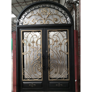 Portes extérieures de conception française forgé avec balançoire noire en acier Crittall Patio verre coupe-froid maison Air In Out 2 portes en fer - Product Image 1