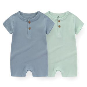 2 potong Jumpsuit bayi 100% katun Onesie baru lahir selangkangan terbuka lengan pendek musim panas kasual Amerika wafel Romper kapal datar ODM - Product Image 1