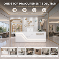 Comptoir de réception en MDF rainuré courbé de qualité supérieure avec base éclairée et armoire de rangement pour salon de beauté et bureau, directement de l'usine
