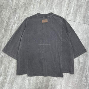 T-shirt en coton Streetwear lourd vintage personnalisé Boxy chemise d'impression d'épaule tombante Patchwork délavé à l'acide T-shirts surdimensionnés - Product Image 2