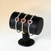 Bracelets en acier inoxydable avec pendentif ovale en forme de cœur rouge, bracelet tennis en zircon anti-ternissement, bijoux tendance pour femmes, cadeau de la Saint-Valentin