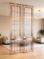 Paravent moderne de luxe Art Déco en métal or rose avec panneau en verre cannelé découpé au laser, étanche, pour séparation de salon