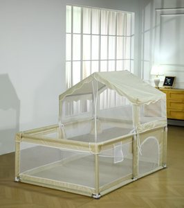 2025 nouveau style <span class=keywords><strong>parc</strong></span> pour bébé avec maison de jeu et moustiquaire conception de sécurité anti-renversement intérieur ou extérieur - Product Image 2