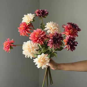 Fleur artificielle en soie Dahlia à 2 têtes, 60 cm, toucher réel, bords brûlés, pour décoration de mariage et de maison - Product Image 4