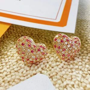Boucles d'oreilles en or jaune massif 18 carats Xinfly Au750, style cœur, avec saphir rose et diamant, pour cadeau - Product Image 1
