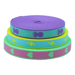 Factory Custom Polyester Webbings Polyester Intercolor Jacquard Custom Pattern Jacquard Straps For Collar And Lead Rope Use