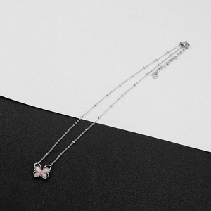 Temperamental Simple Pink Butterfly Pendant Necklace Niche Design <b>Titanium</b> Steel Women's Necklaces Fashion Jewelry Wholesale - Product Image 2