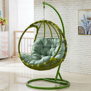 Outdoor or Indoor Round PE Rattan <strong>Swing</strong> Chair Metal <strong>Frame</strong> Single Hanging Chair with Cushion - Product Image 1