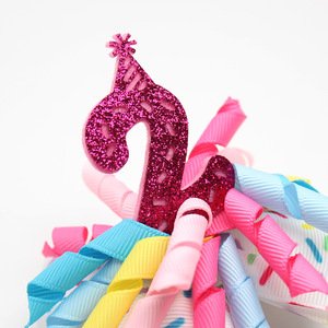 Joyeux anniversaire bougie numéro cheveux accessoires bébé <span class=keywords><strong>1</strong></span>/2/3/4/5/6 ans anniversaire pinces à cheveux enfants cheveux arc pinces cadeaux d'anniversaire - Product Image 6