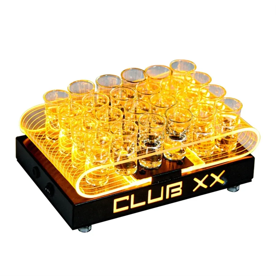 Recarregável LED Shot Glass Display Stand Luminoso LED Shot Acrílico LED Shot Cup Holder Light Up Servindo Bandeja Para Bar Discoteca