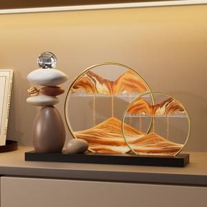 Adorno de Arte de Arena en Movimiento, Marco Redondo Dorado, Imagen de Arena Fluida, Objeto Decorativo Moderno para Sala de Estar u Oficina - Product Image 2