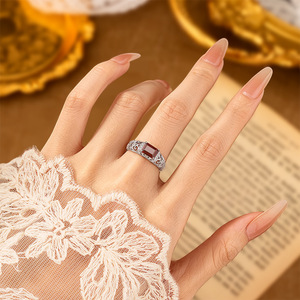 Vintage 5*7mm Rectangle Crystal <b>Ring</b> Natural <b>Stone</b> 925 Sterling <b>Silver</b> Gold Plated Prong Setting Trendy Certified Flower Women's - Product Image 4