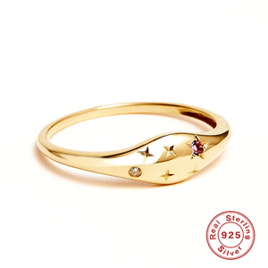 Delicado S925 joyería de plata esterlina anillo de Zodiaco lleno de oro estrella personalizada piedra de nacimiento anillo de sello apilable - Product Image 3