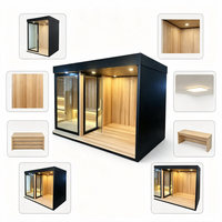 Cabine de sauna extérieure en bois avec douche vapeur humide, douche vapeur combinée et sauna infrarouge lointain, dotée de vitres
