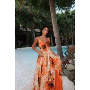 Robe de soirée de luxe Orange Marabou, coupe Empire, ornée de sequins, pour mariages, banquets et événements formels, longueur ras du sol, taille XS - Product Image 3
