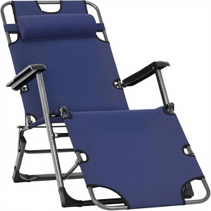 كرسي استرخاء حديث قابل للطي، كرسي حديقة بمسند ظهر قابل للتعديل، مريح للاستخدام الخارجي، مناسب للشاطئ والفناء والحديقة، لون كحلي - Product Image 6