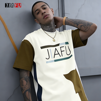 Camisetas de hombre al por mayor con logo personalizado, de peso pesado, con bloques de color, holgadas, atléticas, con hombros caídos y diseño geométrico de patchwork.