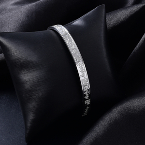 Trendy personnalisé <b>engraved</b> tribal symbolic motif silver 316L charms bulk handcrafted stainless steel fine cuff bracelet - Product Image 1