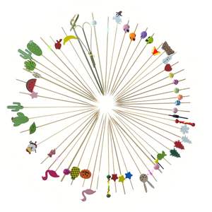 Brochetas Desechables de Bambú, Tenedores para Fruta, Brochetas para Cócteles, Creativas y Coloridas en Rojo/Amarillo, Palillos para Pastel, Provincia de Fujian, para Navidad/KTV - Product Image 5