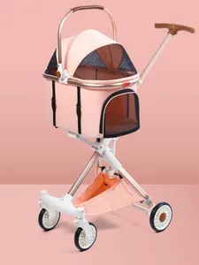 Op Maat Gemaakte Luxe Aluminium Buis Hond Trolley Kar Linnen Stof Afneembare Kinderwagen Voor Kleine Honden