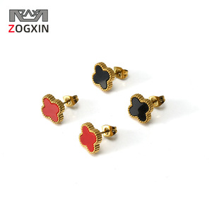 Zogxin Stud <b>Earrings</b> <b>Red</b> And Black Cartoon Flower Shape Stainless Steel Fashion Jewelry For Women - Product Image 1