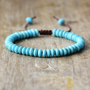Natural Stone Beaded <b>Bracelet</b> Turquoise Blue Adjustable For Men And Women Couple Jewelry European Style - Product Image 1
