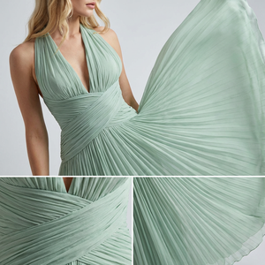 <span class=keywords><strong>Robe</strong></span> longue plissée en mousseline vert menthe, dos nu, col licou en V profond, élégante pour femme, idéale pour soirée, bal de promo, <span class=keywords><strong>demoiselle</strong></span> <span class=keywords><strong>d</strong></span>'<span class=keywords><strong>honneur</strong></span> ou fête formelle - Product Image 2