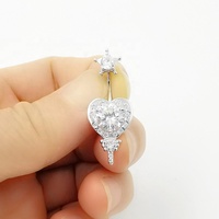 Anneau de nombril pour femme en argent S925, style européen et américain, zircon, étoile à cinq branches, cœur, piercing de nombril, bijoux