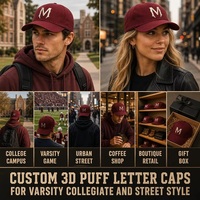 Gorra de Béisbol Bordada en 3D Personalizada, Gorra de Sarga de Algodón de 6 Paneles, Estilo Vintage Gótico con Letra M, Ajustable, Venta al Por Mayor, OEM, MOQ Bajo