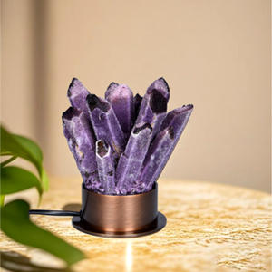 Lámpara de Mesa Decorativa de Cristal de Cuarzo Transparente de Calidad Natural al por Mayor, con Base de Cerámica Octogonal y Fuente de Luz LED - Product Image 1